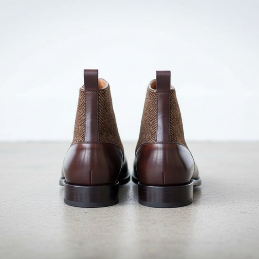 Men's Brown Button Leather Boots