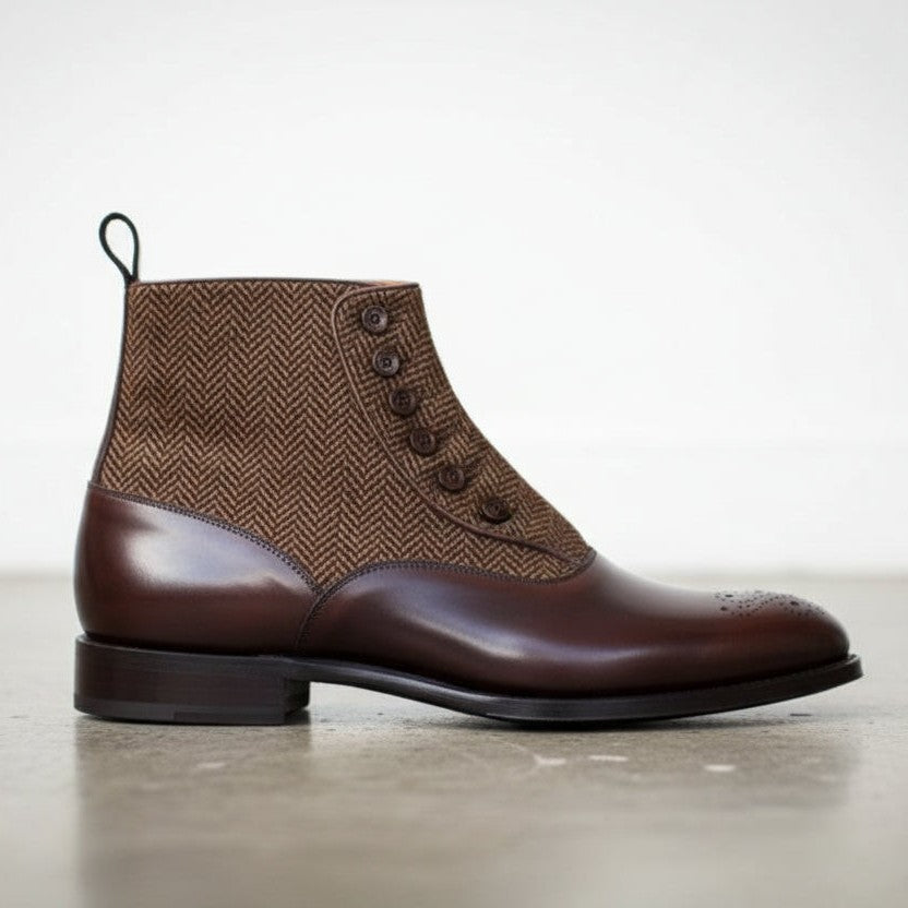 Men's Brown Button Leather Boots
