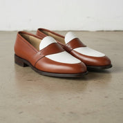 Men's Brown and White Two-Tone Leather Loafers