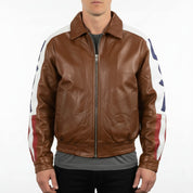 Men's Brown USA Flag Leather Biker Jacket