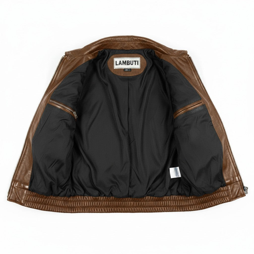 Men's Brown USA Flag Leather Biker Jacket