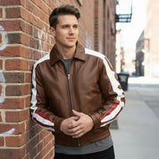 Men's Brown USA Flag Leather Biker Jacket