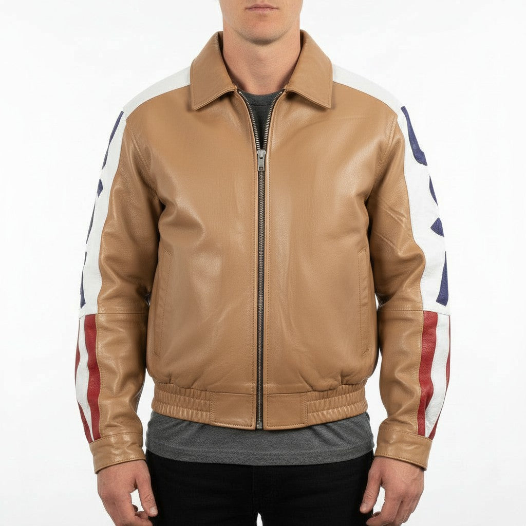 Men's Tan Leather Biker Jacket