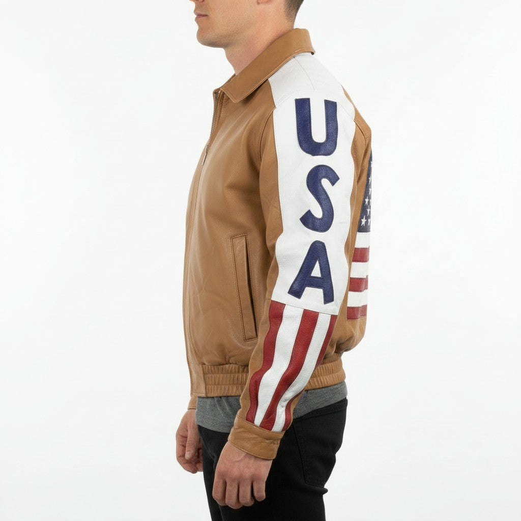 Men's Tan Leather Biker Jacket