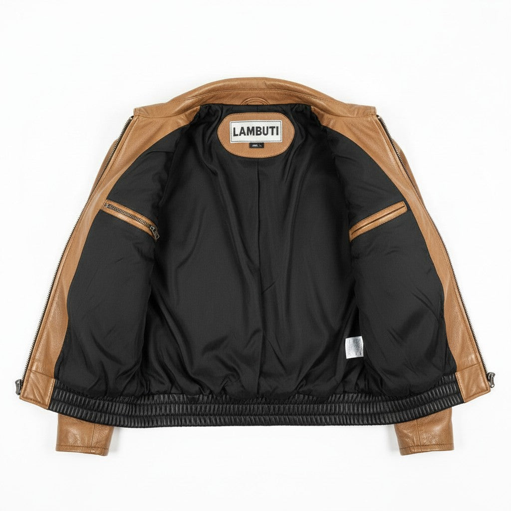 Men's Tan Leather Biker Jacket