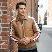 Men's Tan Leather Biker Jacket