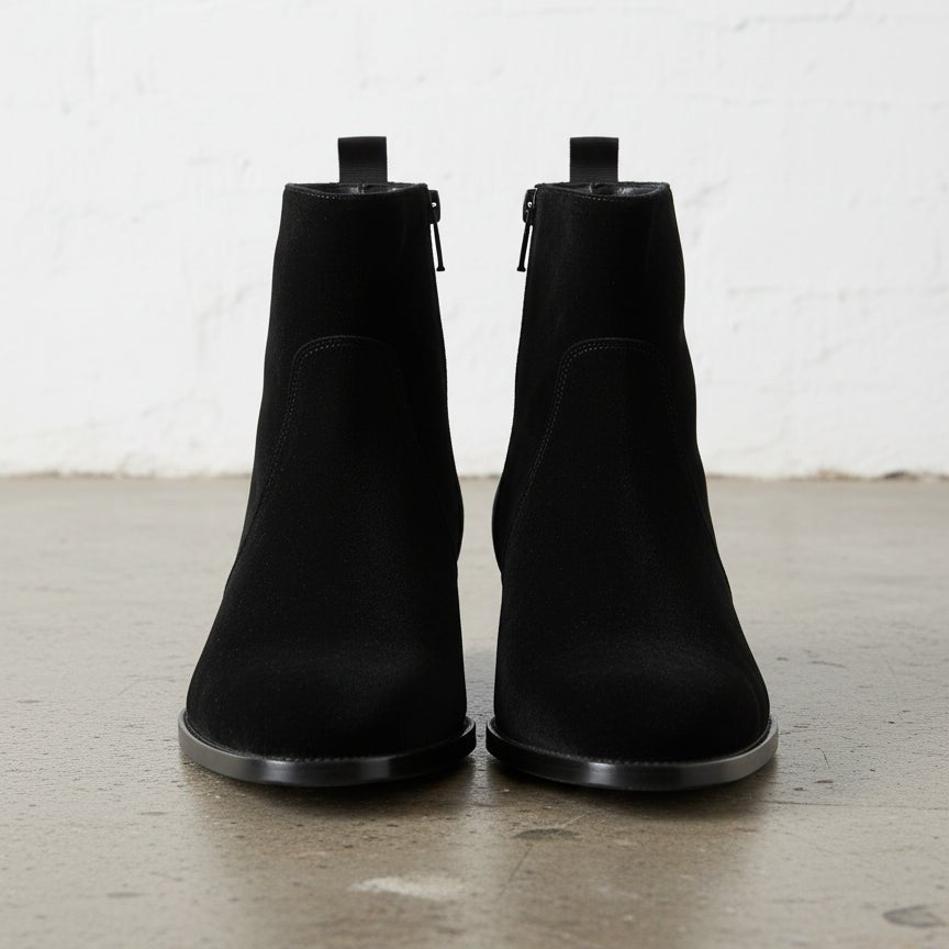 Men's Black Plain-Toe Suede Ankle Boots
