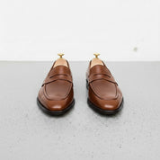 Men's Brown Apron-Toe Leather Penny Loafers