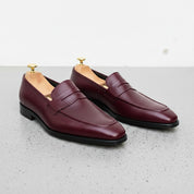 Men's Burgundy Apron-Toe Leather Penny Loafers