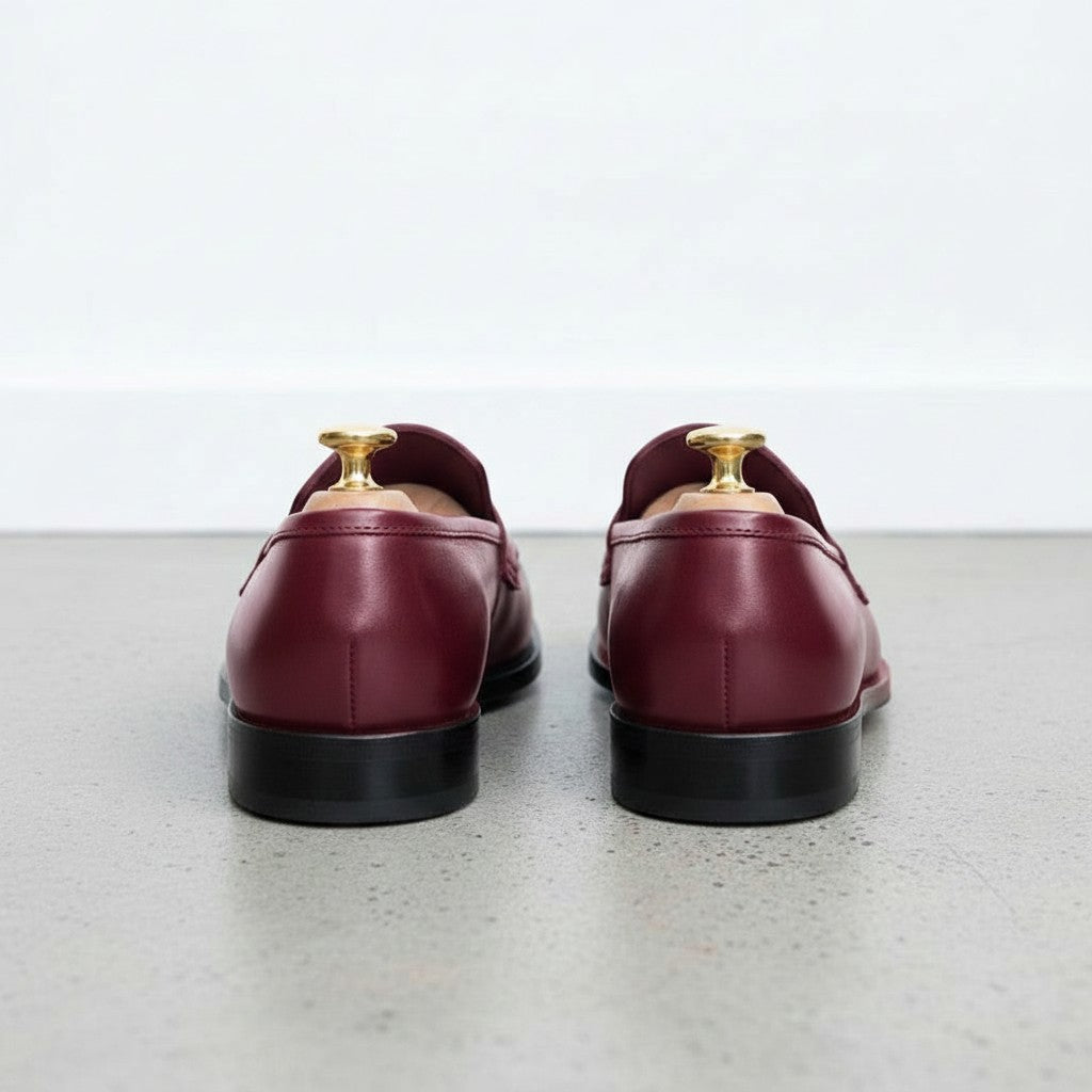 Men's Burgundy Apron-Toe Leather Penny Loafers