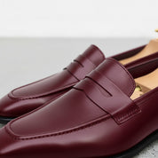 Men's Burgundy Apron-Toe Leather Penny Loafers