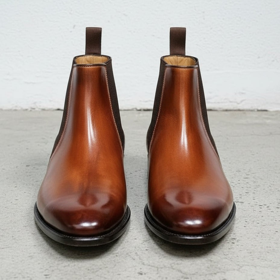 Handmade Men's Brown Leather Chelsea Boots