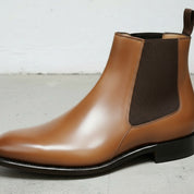 Men's Tan Plain-Toe Leather Chelsea Boots — Erwood