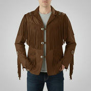 Men's Handmade Fringed Brown Suede Cowboy Jacket