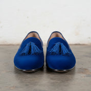 Men's Blue Plain-Toe Suede Tassel Loafers