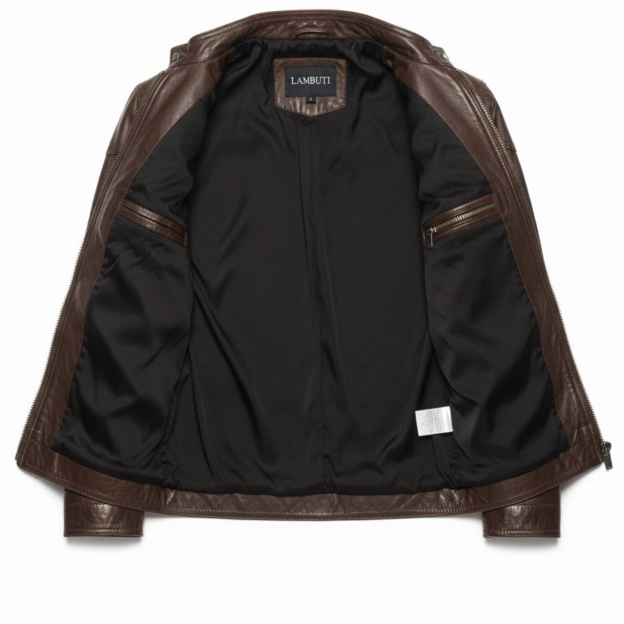 Men's Brown Slim Fit Leather Biker Jacket