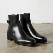 Handmade Men's Black Leather Ankle High Boots
