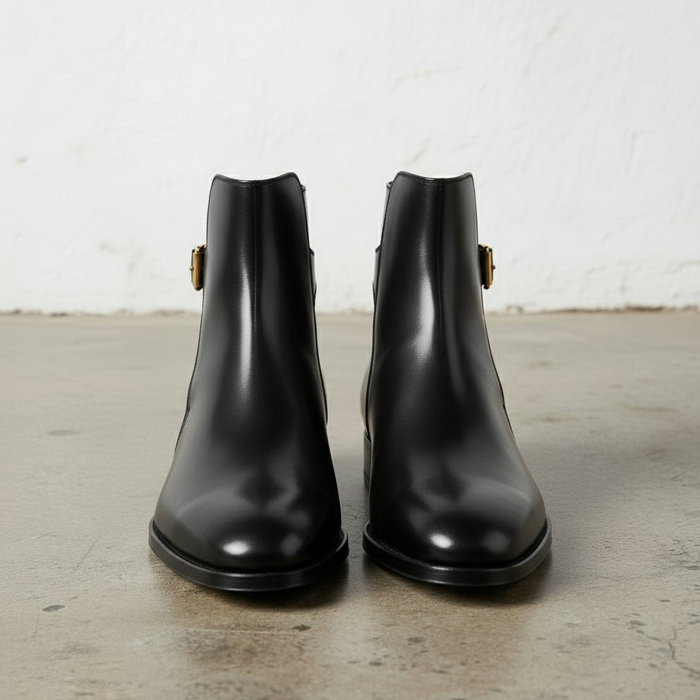 Handmade Men's Black Leather Ankle High Boots