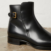 Handmade Men's Black Leather Ankle High Boots