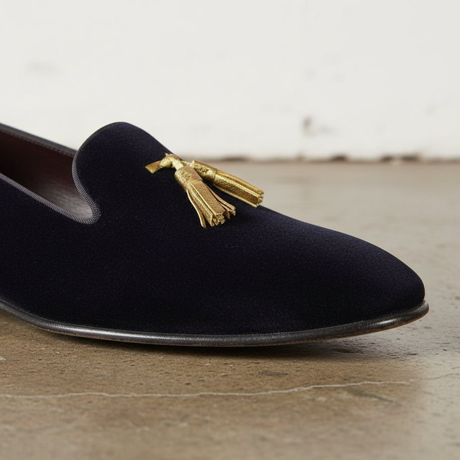 Men's Navy Suede Tassel Loafers
