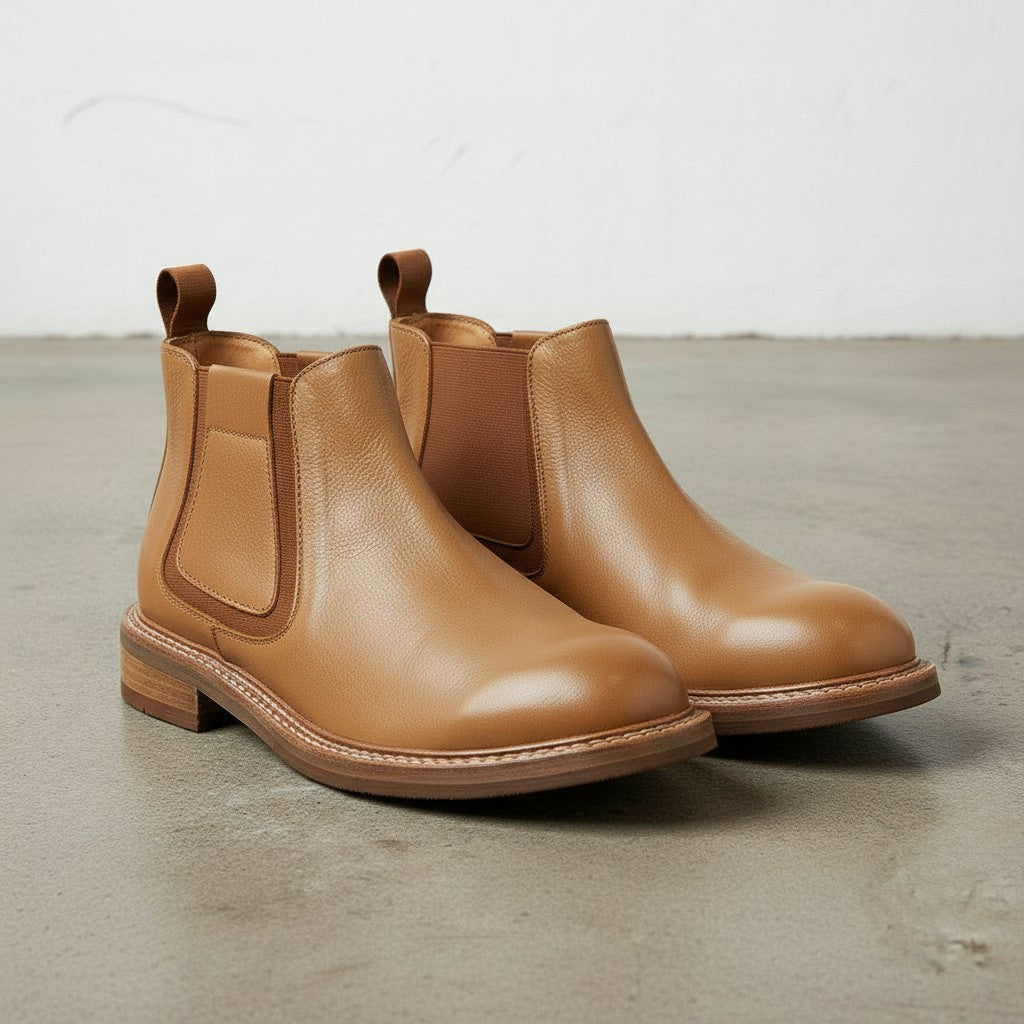 Men's Tan Pebbled Leather Chelsea Boots