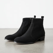 Men's Black Plain-Toe Suede Leather Ankle Boots