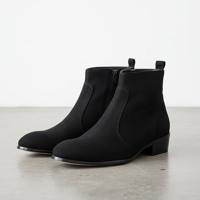 Men's Black Plain-Toe Suede Leather Ankle Boots