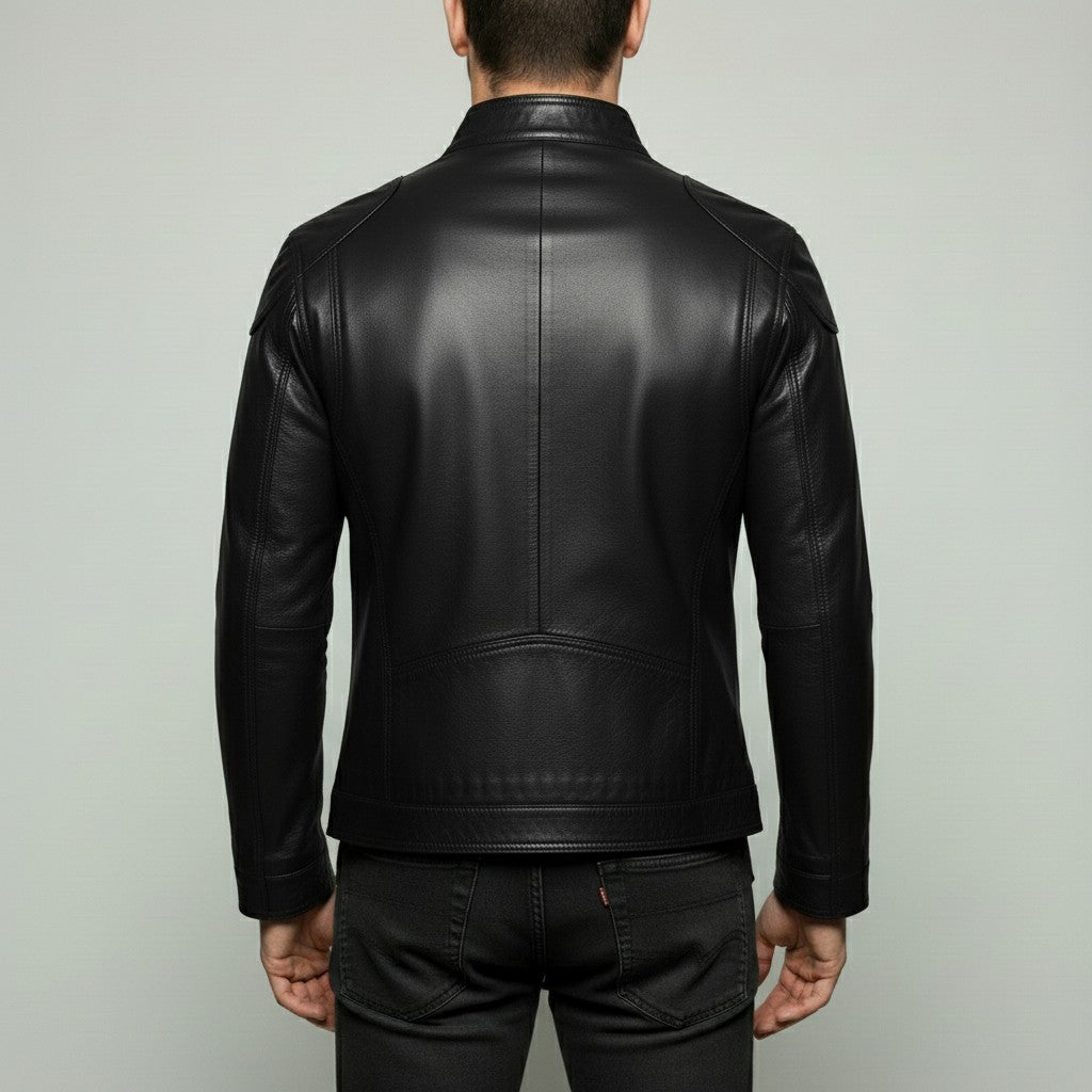 Men's Black Slim Fit Leather Biker Jacket