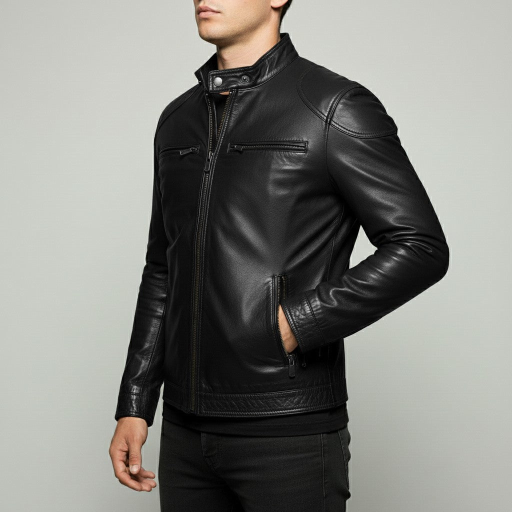 Men's Black Slim Fit Leather Biker Jacket