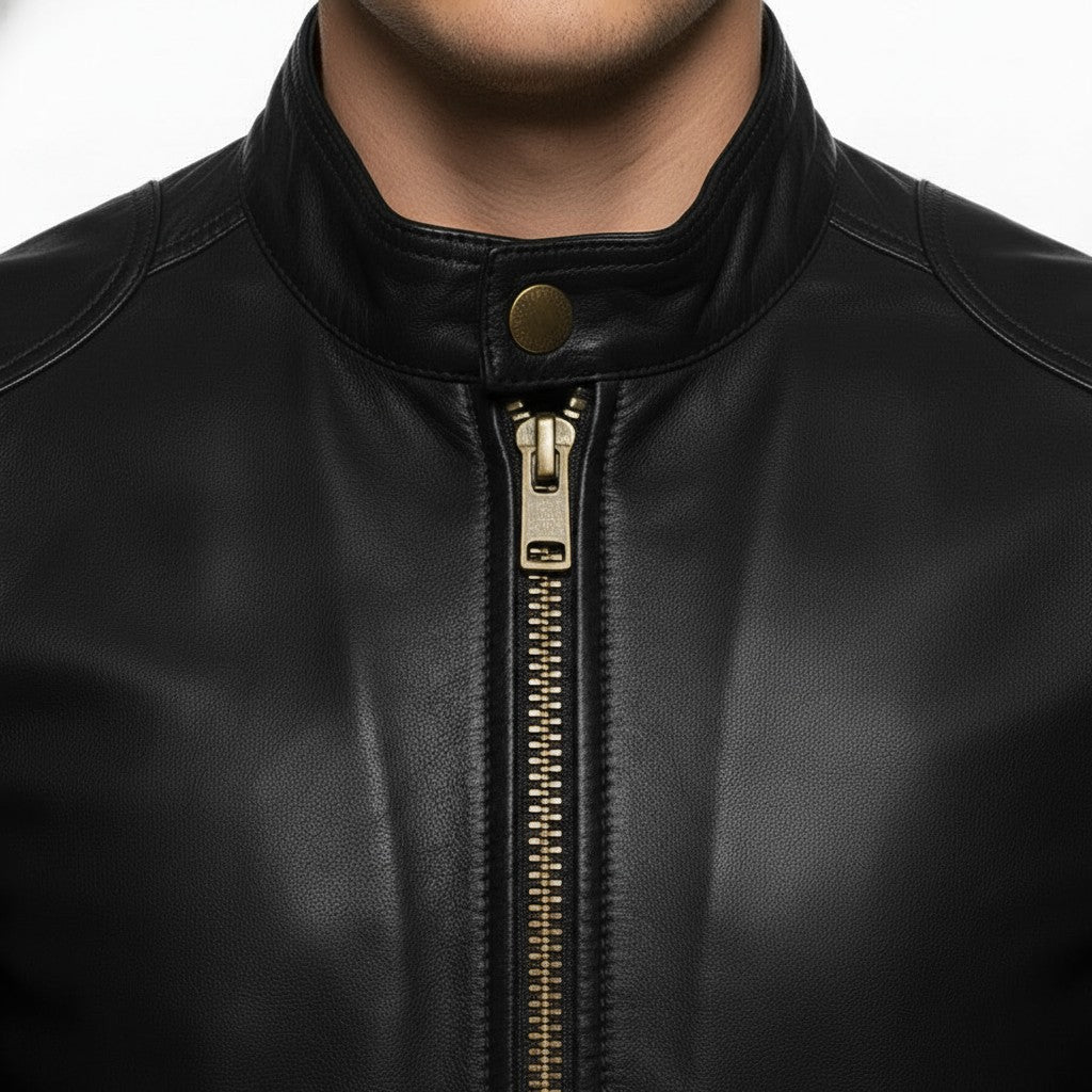 Men's Black Slim Fit Leather Biker Jacket
