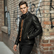Men's Black Slim Fit Leather Biker Jacket