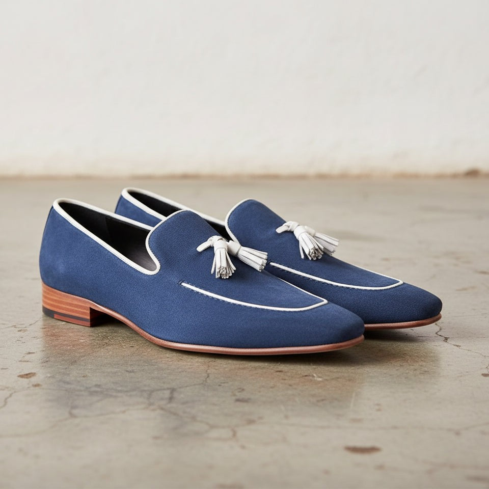 Men's Navy Blue Suede Tassel Loafers