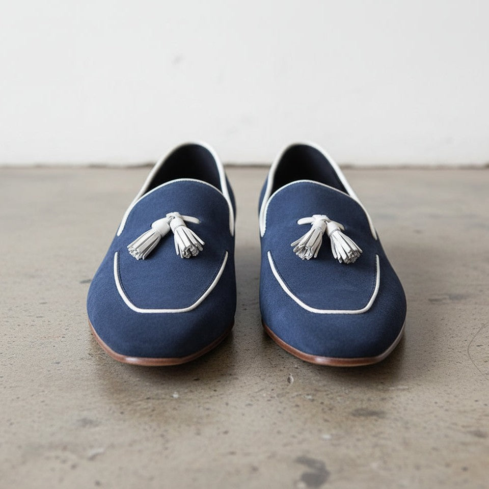 Men's Navy Blue Suede Tassel Loafers