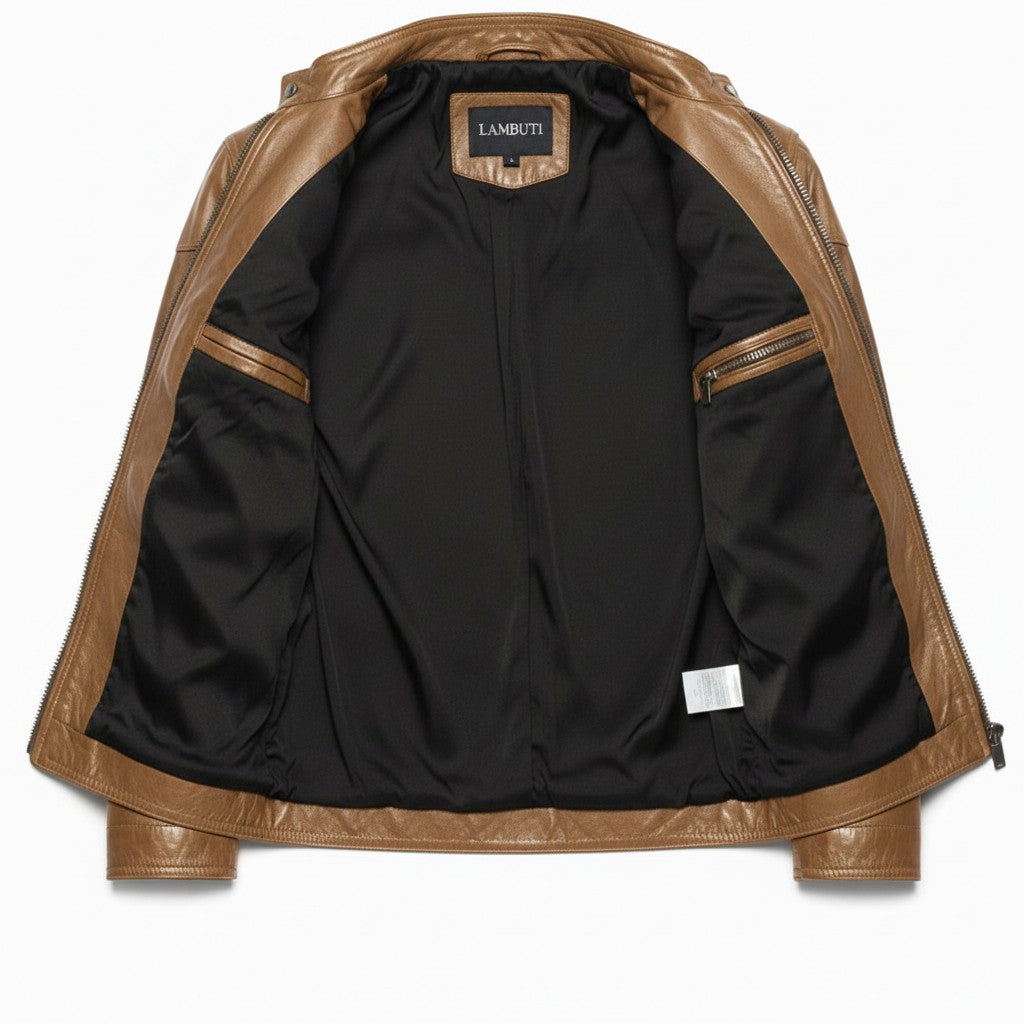 Men's Tan Slim Fit Leather Biker Jacket