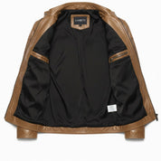 Men's Tan Slim Fit Leather Biker Jacket