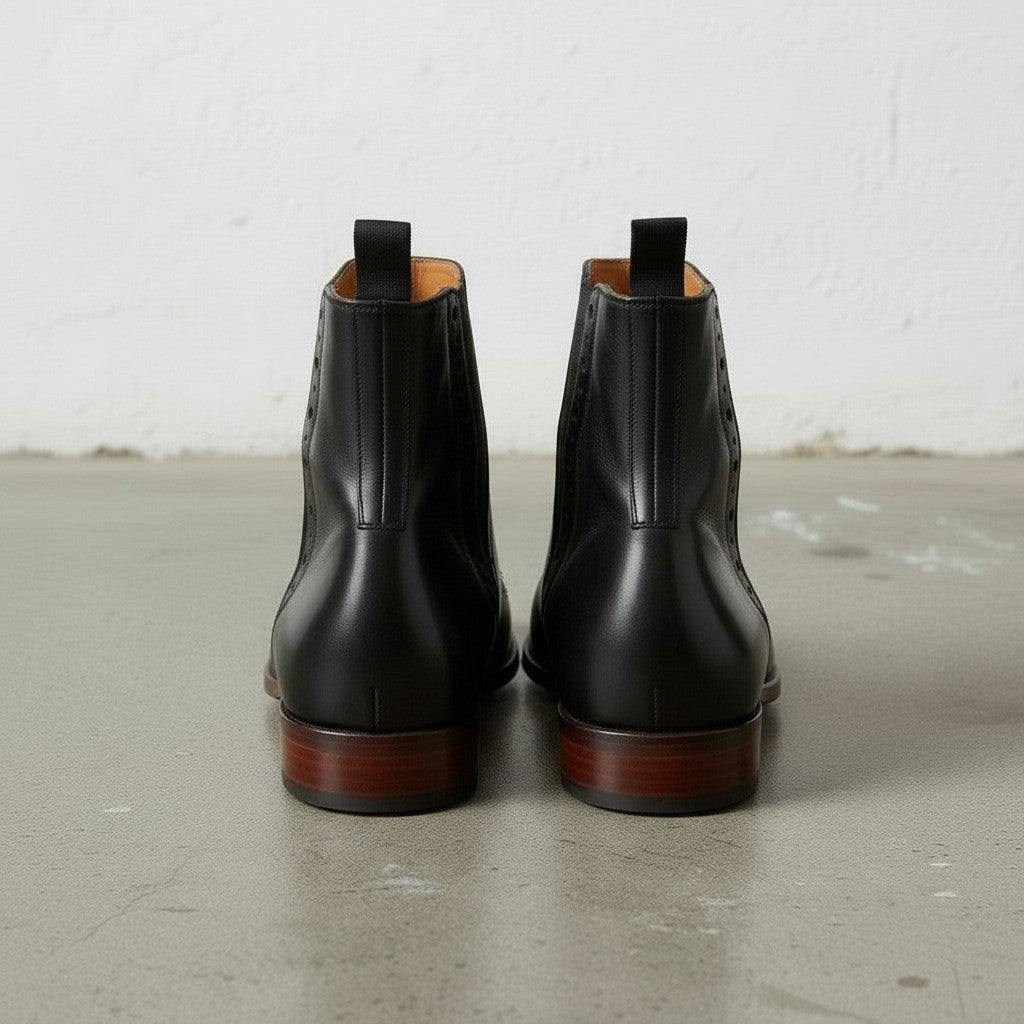 Men's Black Plain-Toe Leather Chelsea Boots