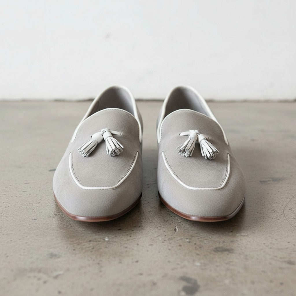 Handmade Men's Light Gray Suede Leather Loafers