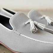 Handmade Men's Light Gray Suede Leather Loafers
