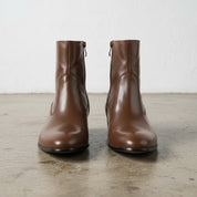 Handmade Men's Brown Ankle Leather Boot with Side Zipper