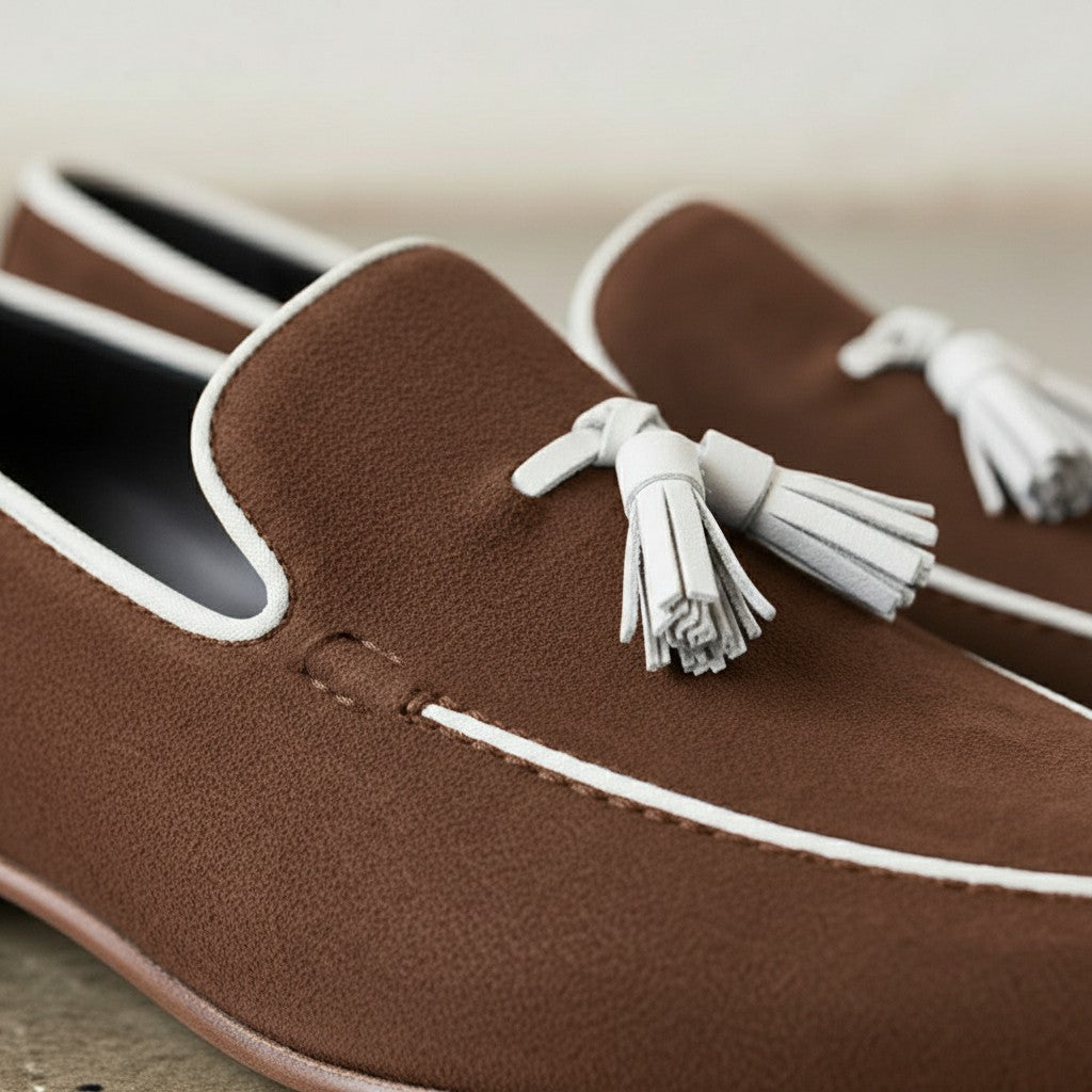 Handmade Men's Brown Suede Leather Loafers