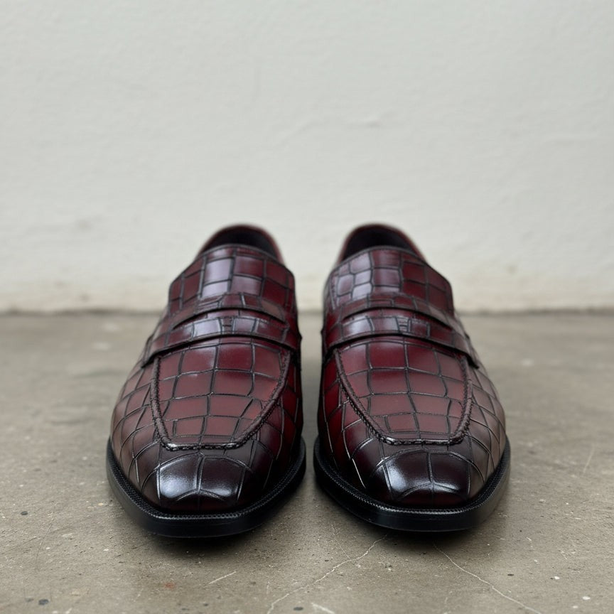 Handmade Men's Alligators Shoes, Crocodile Embossed Leather Moccasins