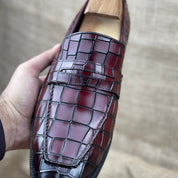 Handmade Men's Alligators Shoes, Crocodile Embossed Leather Moccasins