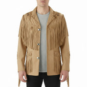 Men's Handmade Fringed Tan Suede Cowboy Jacket