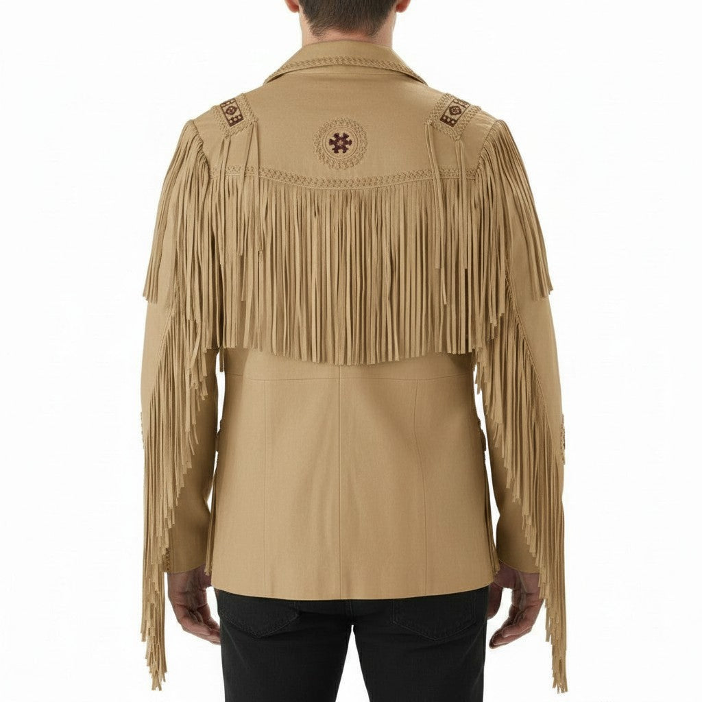 Men's Handmade Fringed Tan Suede Cowboy Jacket