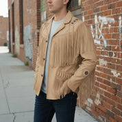 Men's Handmade Fringed Tan Suede Cowboy Jacket