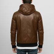 Men's Brown Hooded Leather Biker Jacket