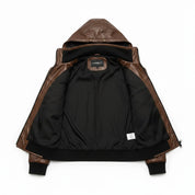Men's Brown Hooded Leather Biker Jacket