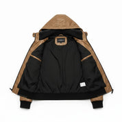 Men's Tan Hooded Leather Biker Jacket