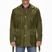 Men's Olive Green Fringed Suede Jacket