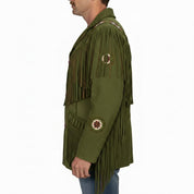 Men's Olive Green Fringed Suede Jacket